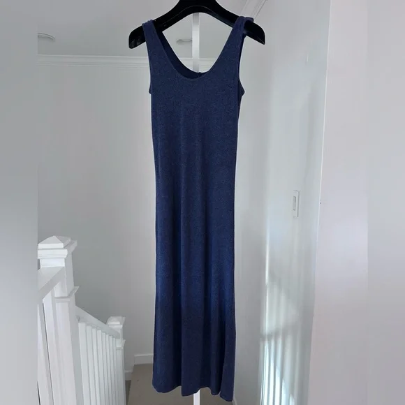New ENZA COSTA Cashmere Silk Knit Midi Tank Dress Medium  Indigo Blue Navy - Picture 4 of 8